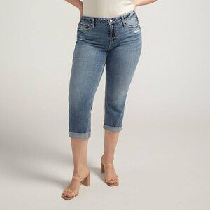 Silver Jeans Suki Capri cropped stretch denim distressed mid-rise medium wash 20
